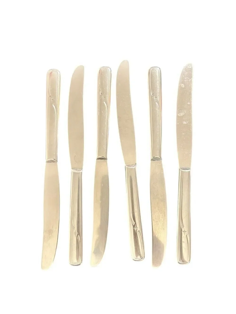 Six Vintage Atomic Star MCM Flatware Dinner Knives USA Stainless